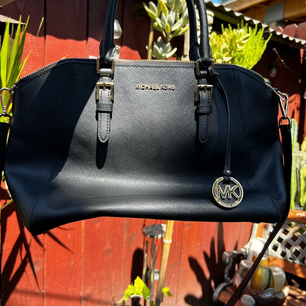 Michael Kors Black Satchel with Gold Accents